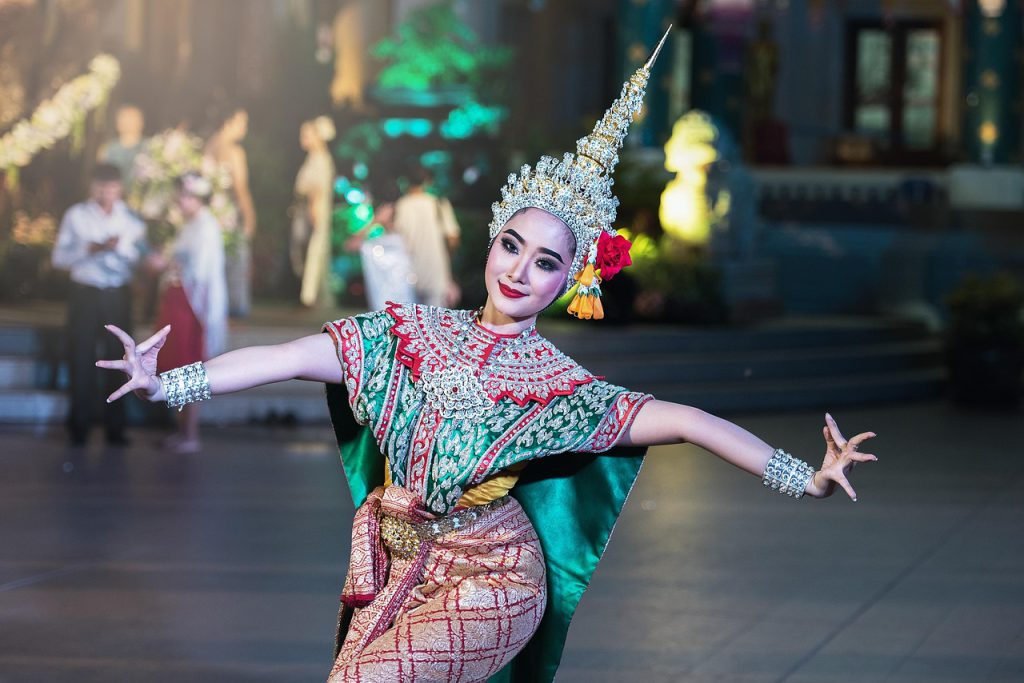 woman dancing at traditional thai dance at ramayana-festival